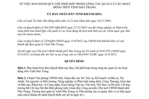 Quyết định 2260/QĐ-UBND 2012 phối hợp trong công tác quản lý vịnh Nha Trang Khánh Hòa