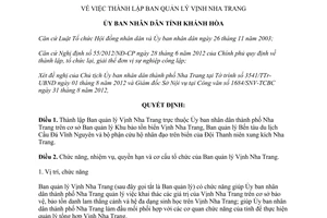 Quyết định số 2259/QĐ-UBND 2012 thành lập Ban Quản lý vịnh Nha Trang Khánh Hòa