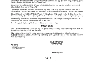 Quyết định 3588/QĐ-BGDĐT năm 2012 Thể lệ Giải thưởng Tài năng khoa học trẻ Việt