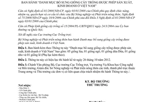 Thông tư 44/2012/TT-BNNPTNT Danh mục bổ sung giống cây trồng được phép sản xuất