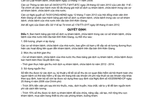 Quyết định 21/2012/QĐ-UBND bảng giá dịch vụ khám chữa bệnh trong cơ sở khám