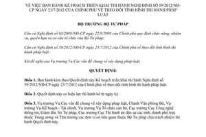 Quyết định 2508/QĐ-BTP năm 2012 Kế hoạch triển khai Nghị định 59/2012/NĐ-CP