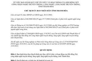 Quyết định số 2958/QĐ-UBND 2012 tổ chức hoạt động Hội đồng xét công nhận nghề truyền thống Thanh Hóa