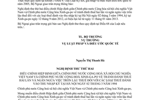 Thông báo hiệu lực Nghị định thư thứ hai điều chỉnh Hiệp định tránh đánh thuế