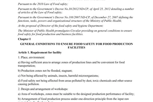 Circular No. 15/2012/TT-BYT providing on general conditions to ensure food safet