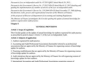 Circular No. 150/2012/TT-BTC guiding the update of annual knowledge for auditors