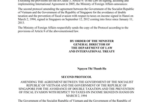 The second protocol amending the agreement for avoidance of double taxation Vietnam Singapore