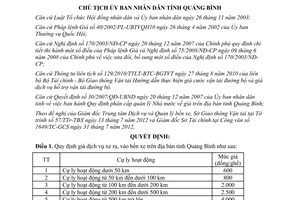 Quyết định 2118/QĐ-CT/UBND giá dịch vụ xe ra vào bến Quảng Bình 2012