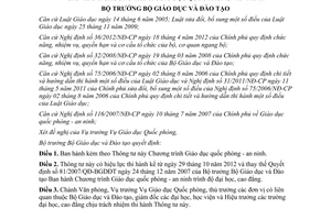 Thông tư 31/2012/TT-BGDĐT Chương trình Giáo dục quốc phòng an ninh