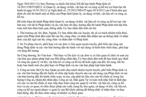 Chỉ thị 17/2012/CT-UBND triển khai thi hành Pháp lệnh Quản lý sử dụng vũ khí