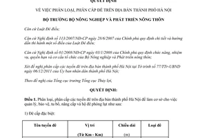 Quyết định 2207/QĐ-BNN-TCTL năm 2012 phân loại phân cấp đê trên địa bàn