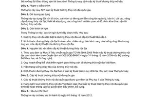 Thông tư 36/2012/TT-BGTVT quy định cấp kỹ thuật đường thủy nội địa