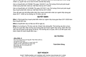 Quyết định 838/QĐ-BXD năm 2012 Quy hoạch phát triển nhân lực ngành Xây dựng giai đoạn 2011 2020