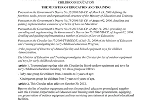 Circular No. 32/2012/TT-BGDDT promulgating the list of outdoor equipment