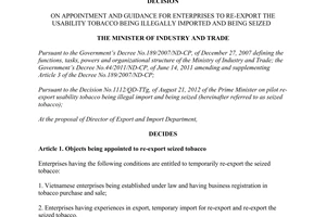 Decision No. 5353/QD-BCT on appointment and guidance for enterprises to re-expor