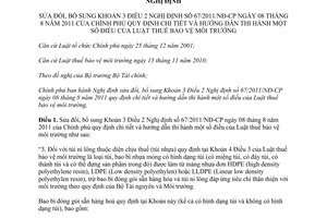 Nghị định 69/2012/NĐ-CP sửa đổi Khoản 3 Điều 2 Nghị định 67/2011/NĐ-CP hướng dẫn