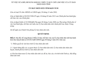 Quyết định 46/2012/QĐ-UBND sửa đổi khoản 2 Điều 22 Quy chế làm việc của Ủy ban