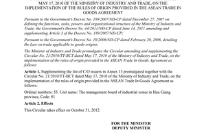 Circular No. 24/2012/TT-BCT amending and supplementing the Circular No. 21/2010