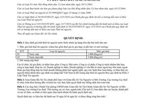 Quyết định 14/2012/QĐ-UBND giá tính thuế tài nguyên nước thiên nhiên áp dụng