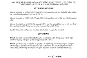Quyết định 875/QĐ-BNV năm 2012 Kế hoạch đào tạo bồi dưỡng giảng viên lý luận