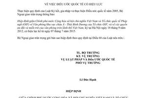 Thông báo 35/2015/TB-LPQT hiệu lực Hiệp định Văn phòng khu vực châu Á Thái Bình Dương Tổ chức OIF