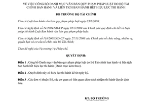 Quyết định 2331/QĐ-BTC năm 2012 công bố Danh mục văn bản quy phạm pháp luật