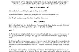 Quyết định 1319/QĐ-TTg năm 2012 Chương trình xây dựng văn bản hướng dẫn Luật