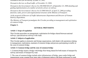 Circular No. 38/2012/TT-BGTVT providing on management and exploitation of common