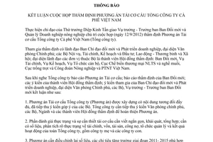 Thông báo 4601/TB-BNN-ĐMDN kết luận cuộc họp thẩm định Phương án Tái cơ cấu