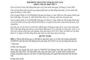Nghị quyết 56/2012/NQ-HĐND đầu tư cấp nước sạch và vệ sinh Quảng Nam