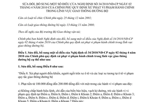 Nghị định 71/2012/NĐ-CP sửa đổi Nghị định 34/2010/NĐ-CP quy định xử phạt vi phạm