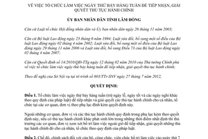 Quyết định 40/2012/QĐ-UBND tổ chức làm việc ngày thứ bảy hàng tuần để tiếp nhận