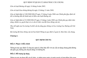 Thông tư 38/2012/TT-BGTVT quy định quản lý khai thác cầu chung