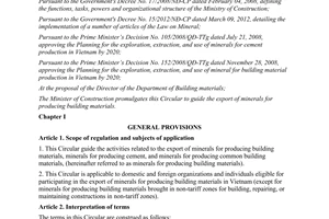 Circular No. 04/2012/TT-BXD guiding the export of minerals as building materials