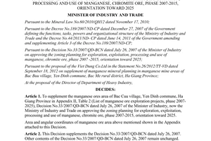 Decision No. 5472/QD-BCT on supplement of zoning planning of exploration exploi