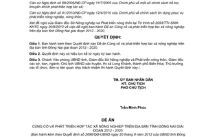 Quyết định 2696/QĐ-UBND năm 2012 Đề án Củng cố phát triển hợp tác xã nông nghiệp