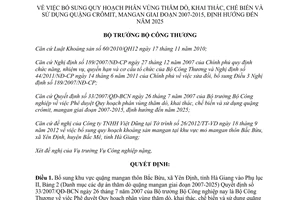 Quyết định 5472/QĐ-BCT năm 2012 bổ sung Quy hoạch phân vùng thăm dò khai thác