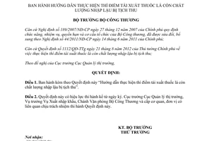 Quyết định 5500/QĐ-BCT năm 2012 hướng dẫn thí điểm tái xuất thuốc lá