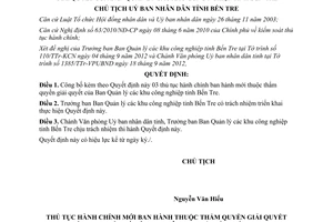 Quyết định 1818/QĐ-UBND năm 2012 thủ tục hành chính Ban Quản lý khu công nghiệp