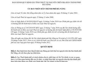 Quyết định 7697/QĐ-UBND giá tính thuế tài nguyên Đà Nẵng 2012