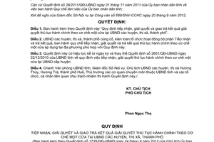Quyết định 1735/QĐ-UBND năm 2012 Quy định tiếp nhận giải quyết giao trả kết quả