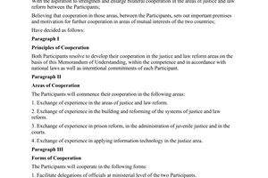 Memorandum Viet Nam and Ireland on cooperation in the areas of justice and law reform