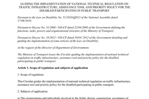 Circular No. 39/2012/TT-BGTVT traffic infrastructure assistance tool priority policy the disabled