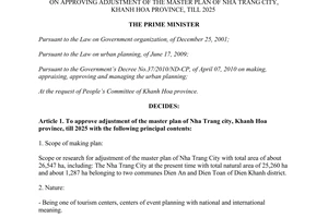 Decision No. 1396/QD-TTg on approving adjustment of the master plan of Nha Trang