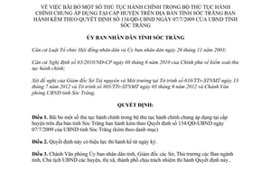 Quyết định 182/QĐ-UBND bãi bỏ một số thủ tục hành chính cấp huyện Sóc Trăng