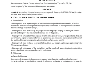 Decision No. 1393/QD-TTg approving national strategy on green growth