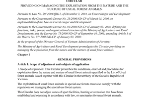 Circular No. 47/2012/TT-BNNPTNT providing on managing the exploitation from the