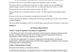Decree No. 73/2012/ND-CP on the foreign cooperation and investment in education