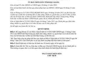 Quyết định 33/2012/QĐ-UBND bổ sung Quyết định 13/2012/QĐ-UBND tỉnh Hậu Giang