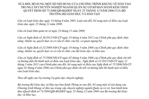 Thông tư 33/2012/TT-BGDĐT sửa đổi Chương trình khung đào tạo trung cấp